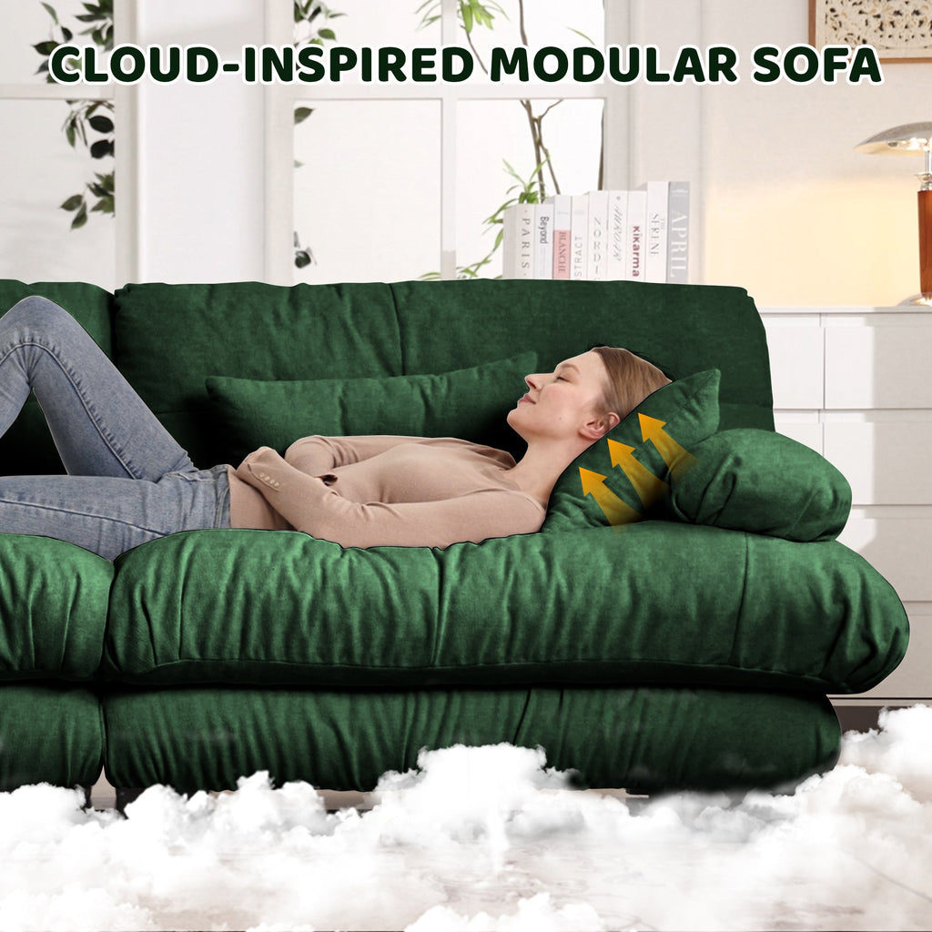 Cloud Couch 2 Seater Sofa, Chenille 2 - Seat sofa with 2 Lumbar pillows and 2 throw pillows, Chenille Green