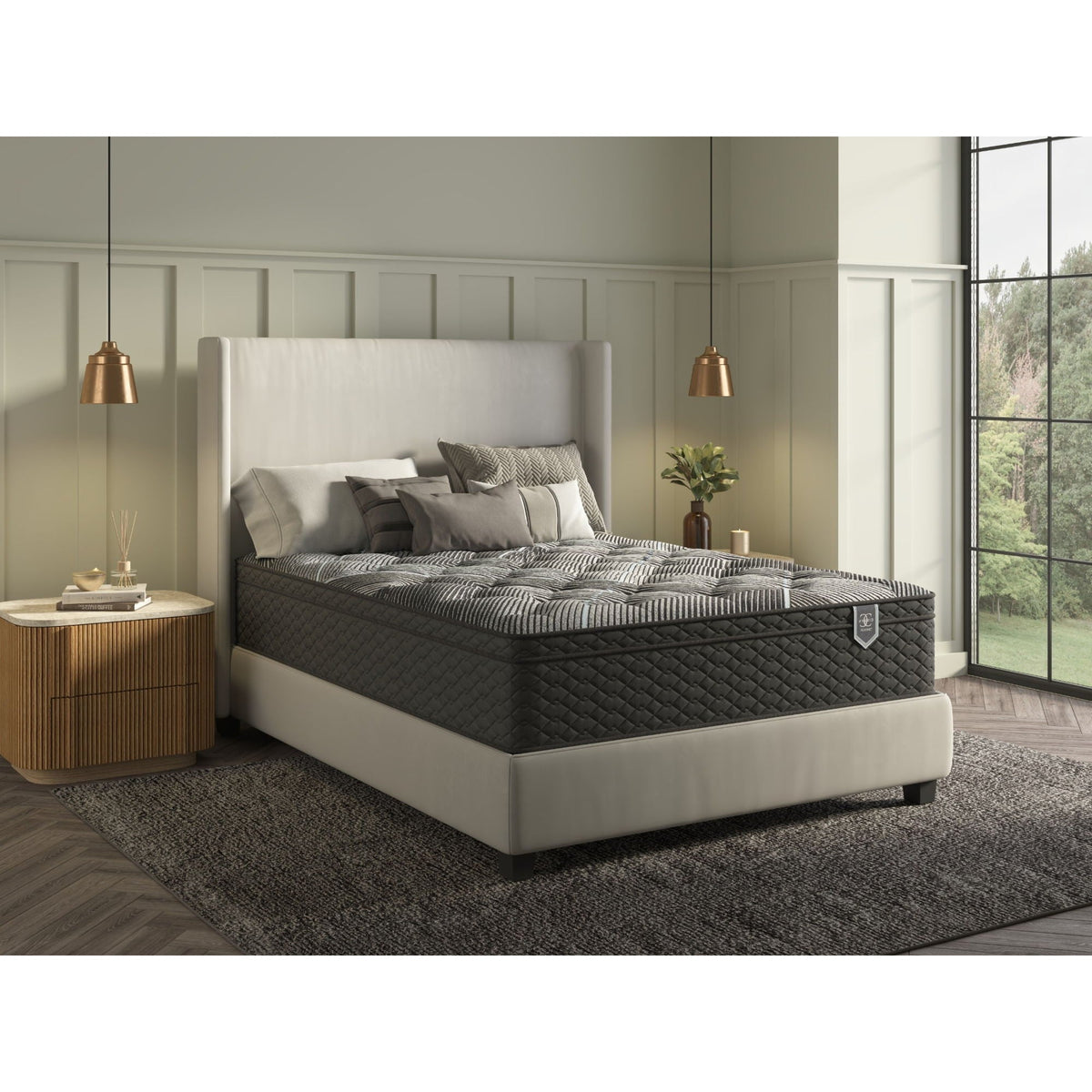 Hybrid Restful Nights Plush Mattress with 12 Piece Comfort Bedding Pack - Dark Gray
