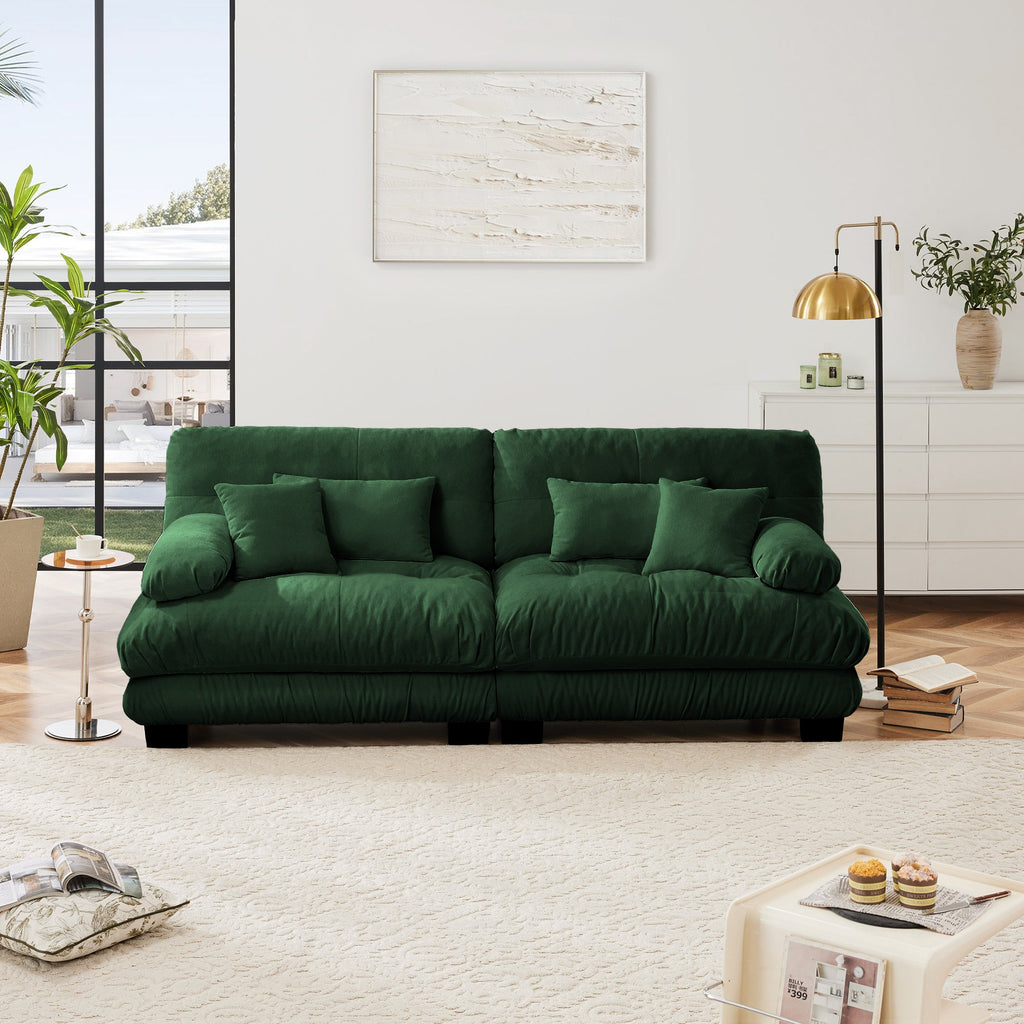 Cloud Couch 2 Seater Sofa, Chenille 2 - Seat sofa with 2 Lumbar pillows and 2 throw pillows, Chenille Green