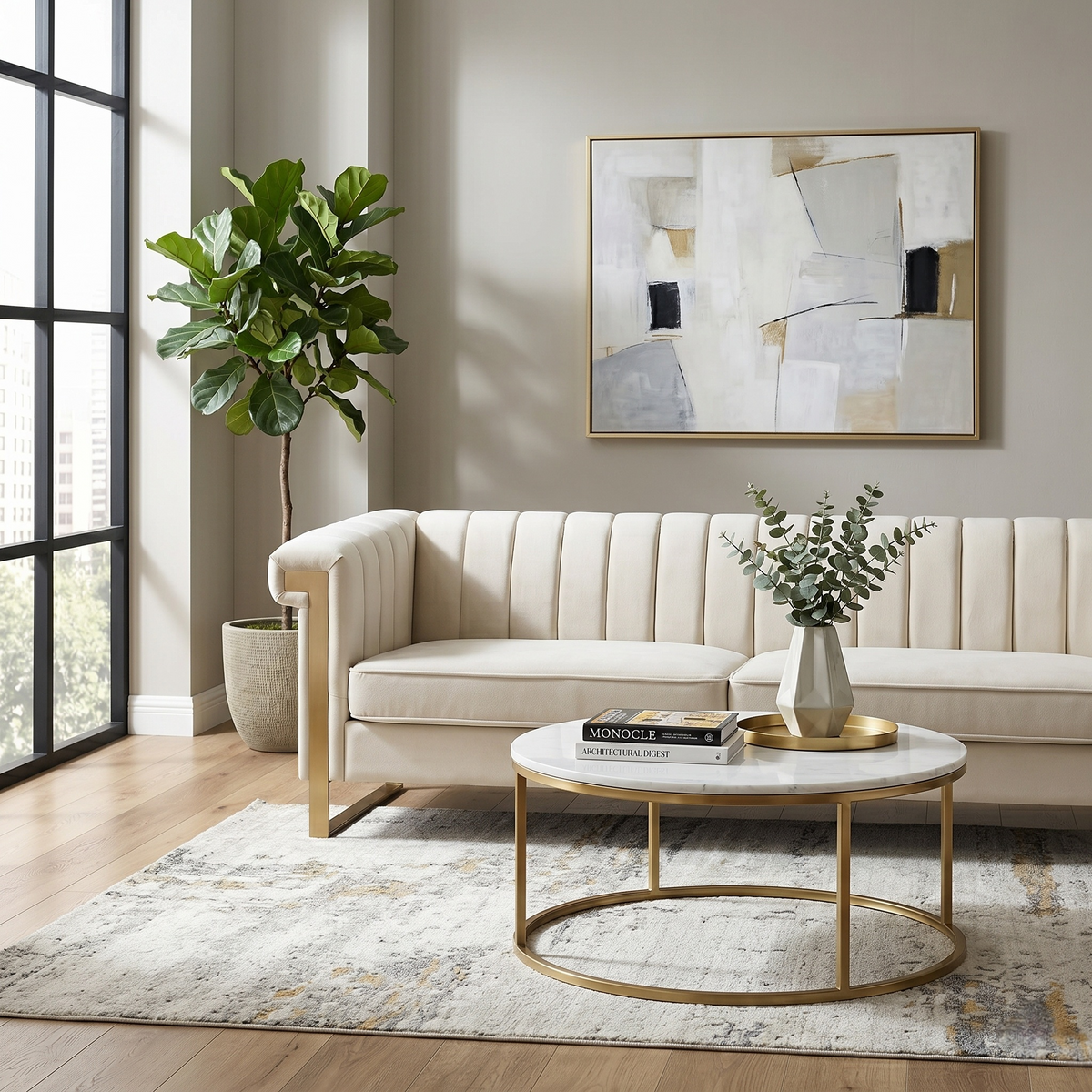Modern Velvet Sofa with Gold Accents - Chesterfield Design - Black Velvet
