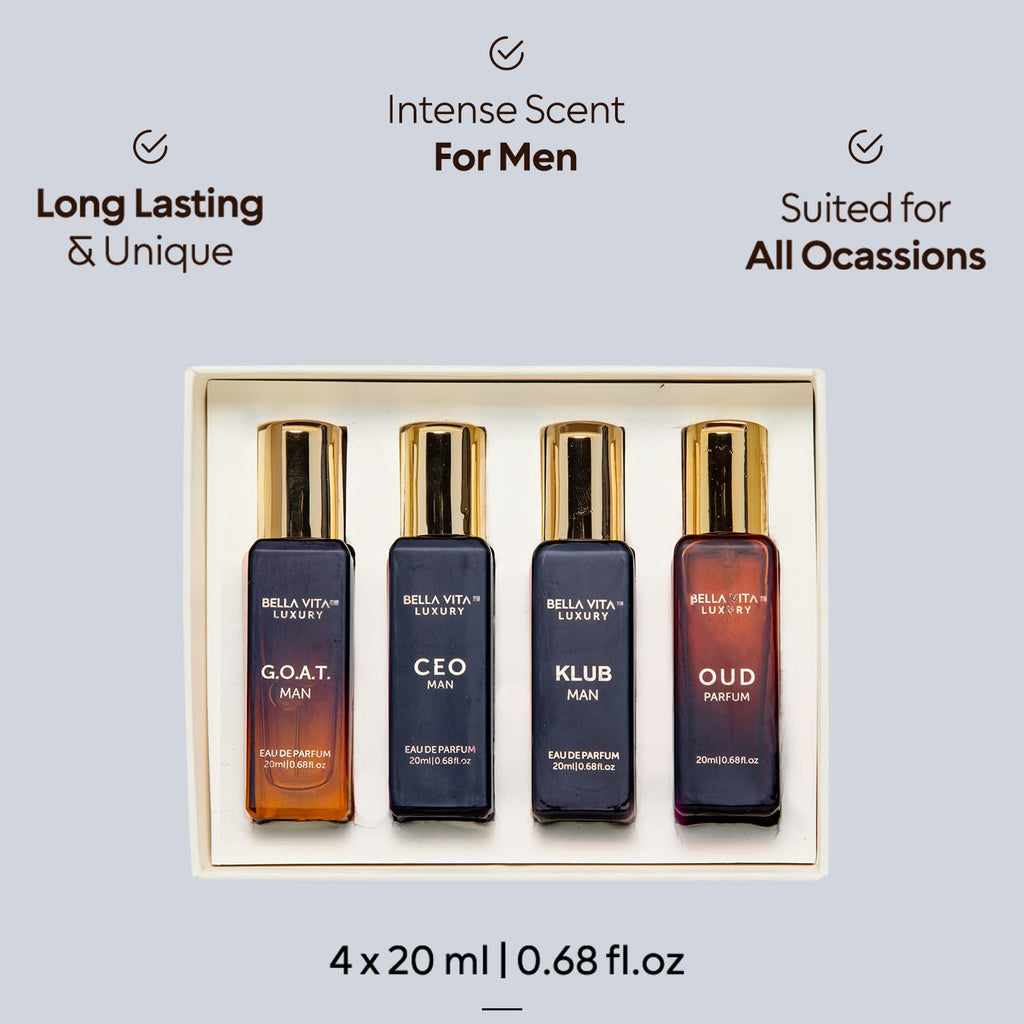 BellaVita Luxury Mens Gift Set & G.O.A.T. Man Perfume Combo | Perfume for Men with Bergamot, Lavender & Patchouli Oriental | Long-Lasting Cologne for Men