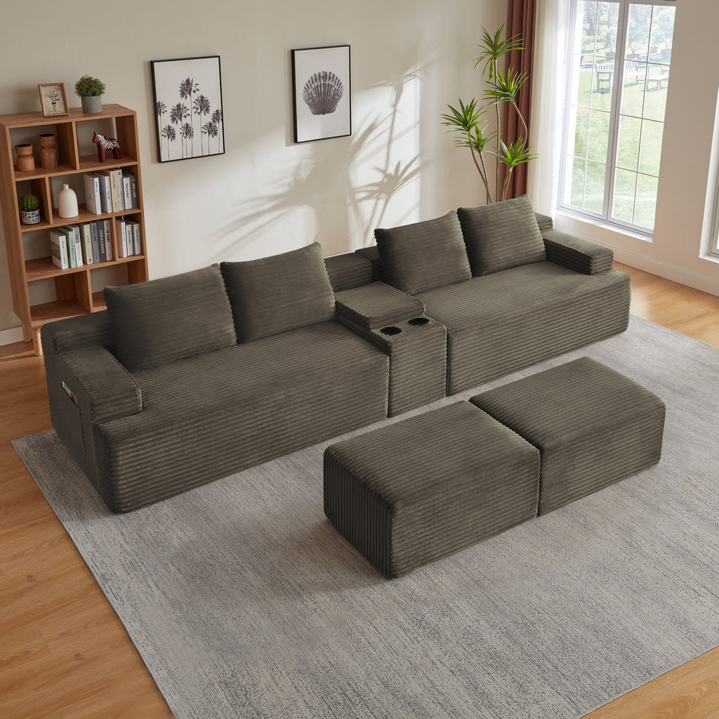 Compressible U-Shaped Sectional Sofa Set,Minimalist Style Modular Sectional Sofa, Corduroy Fabric Cloud Couch for Living Room