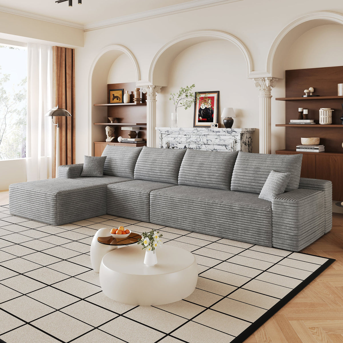 135" Cloud Sectional Couch with L-Shape Chaise in Plush Corduroy