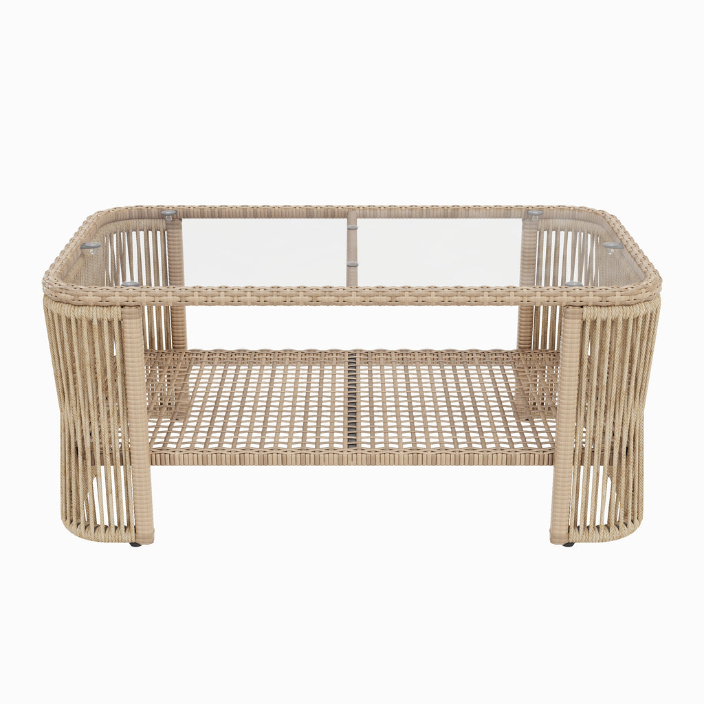 Outdoor PE Rattan Patio Furniture Set with Iron Frame - Dark Beige