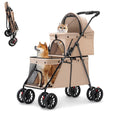 Beige Double-Compartment Pet Stroller