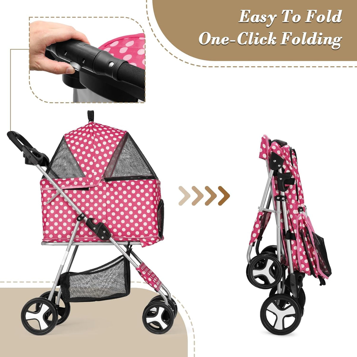 Foldable Pet Stroller with Storage Basket