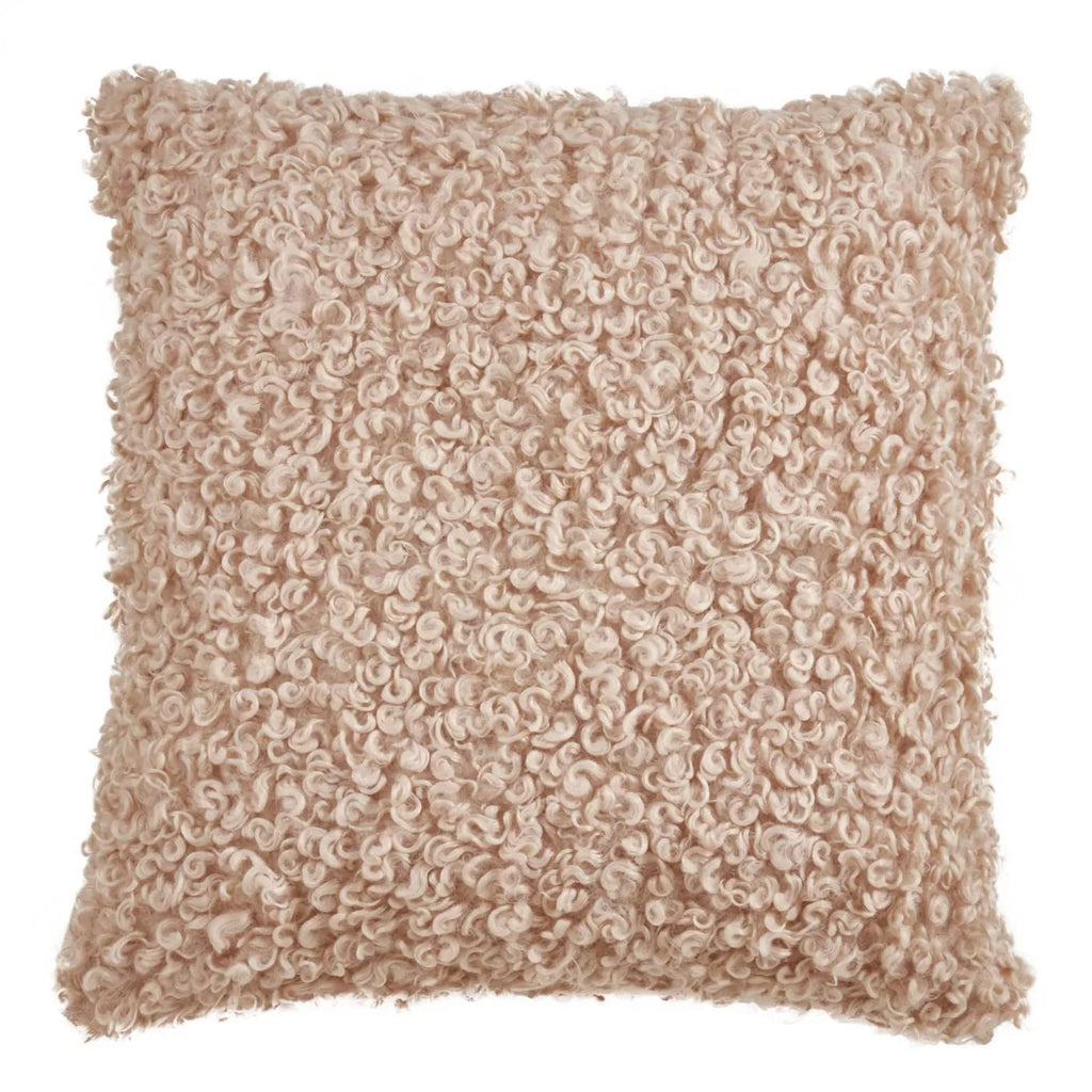 Fennco Styles Cozy Faux Lamb Fur Decorative Throw Pillow 18" W x 18" L – Ivory Cushion for Couch, Bedroom, Living Room and Office Décor