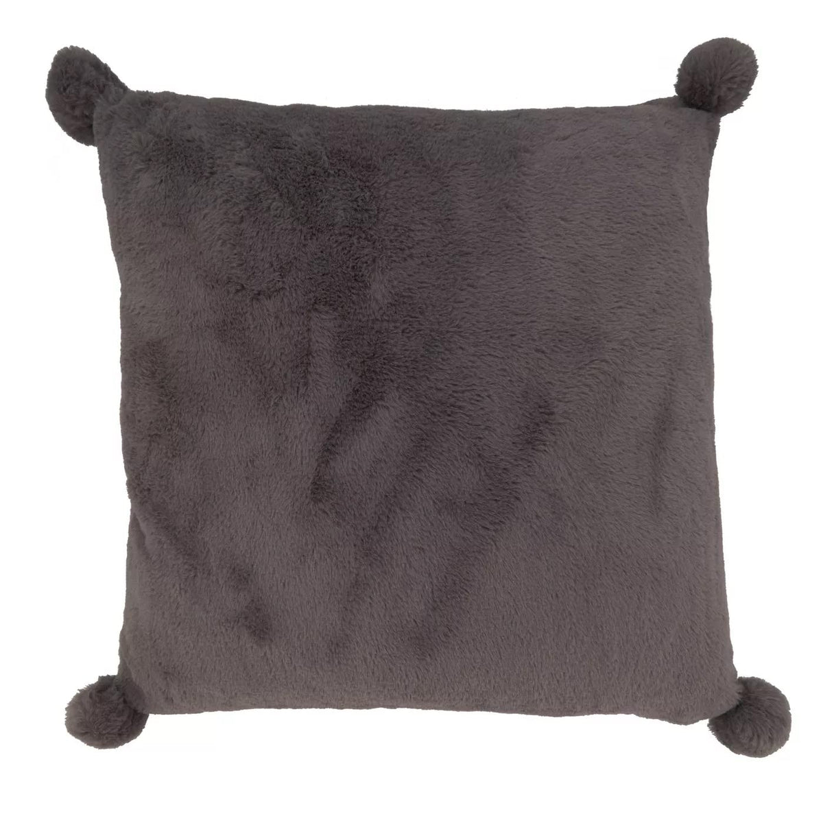 Fennco Styles Plush Faux Rabbit Fur Pom Pom Decorative Filled Throw Pillow 18" W x 18" L – Grey Cushion for Couch, Bedroom, Living Room and Office Décor
