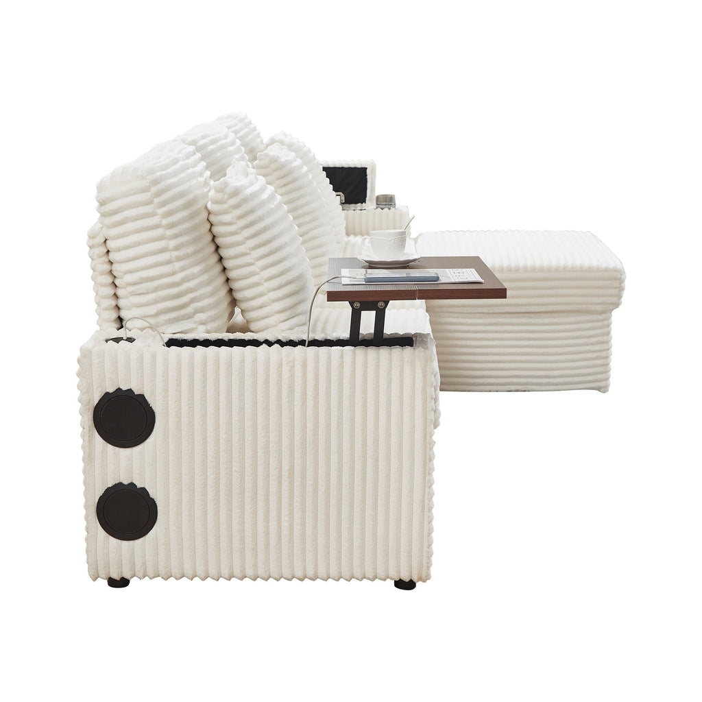 Oversized Modular Sectional Couch,Corduroy Sofa with  Cup Holders, USB Port,Storage Space and Bluetooth Speaker for Living room and Bedroom