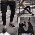 Cross-border Jeans Men's Wish New Black Ripped Stretch Zipper Men's Skinny Pants European And American Fashion