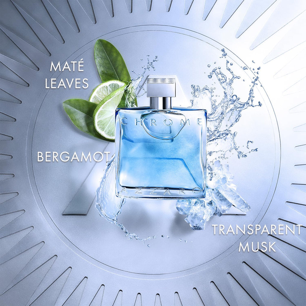 Azzaro Chrome Eau de Toilette - Fresh Aquatic Mens Cologne - Citrus, Woody, Musky Fragrance -Fresh Notes of Bergamot - Everyday Wear - Classic Summer Beach Scent - Luxury Perfumes for Men