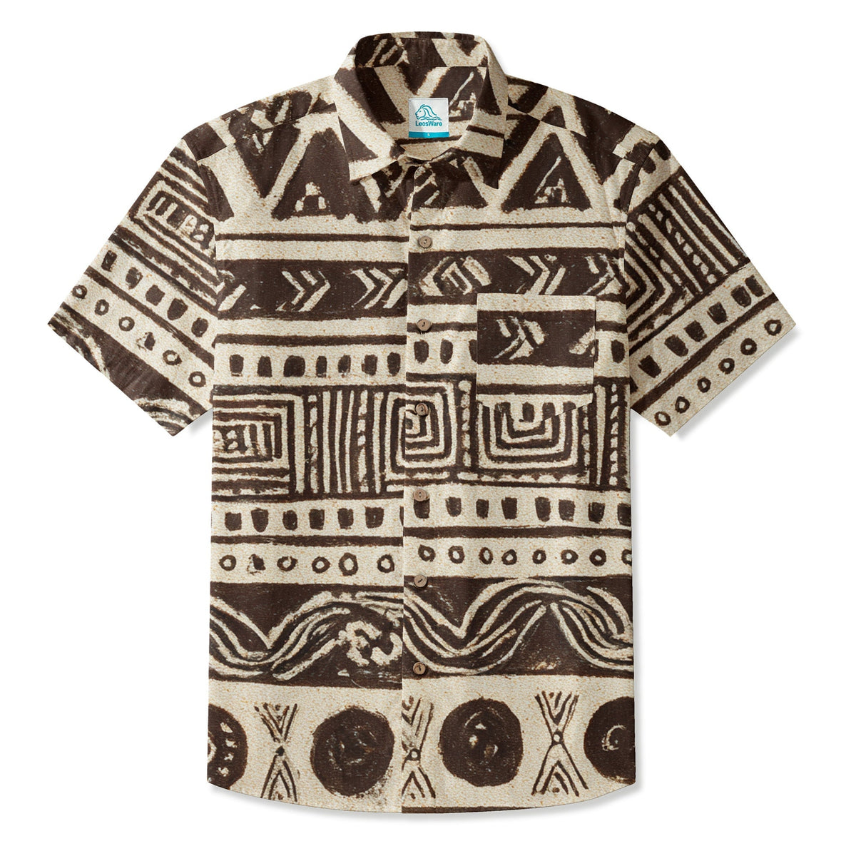 LeosWare® Men's Hawaiian Shirt Short Sleeve Button-up 95% Polyester, 5% Spandex Aloha Earth Imprints