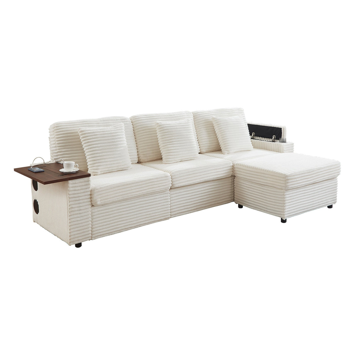Oversized Modular Sectional Couch,Corduroy Sofa with  Cup Holders, USB Port,Storage Space and Bluetooth Speaker for Living room and Bedroom