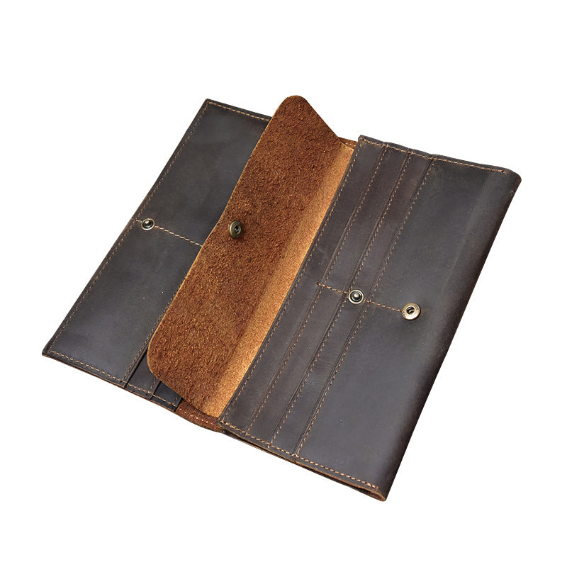 Men's Retro Crazy Horse Leather Long Genuine Men's Wallets