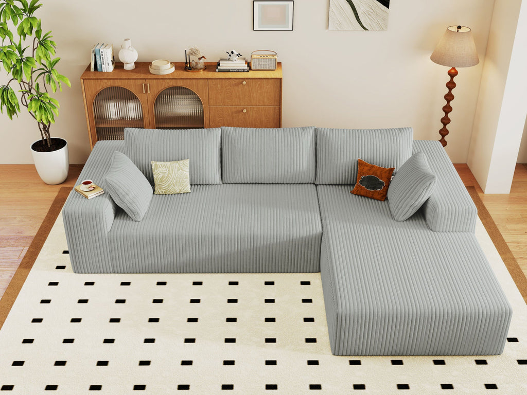 96' Cloud Sectional Couch with L-Shape Chaise,Modern Modular Sofa with Deep Seat, Upholstered Couches for Living Room Bedroom,No Assembly Required (Plush Corduroy Fabric)