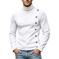 Cross-border European Size Men's High-neck Ribbed Texture T-shirt With Diagonal Buttons, Slim-fit Solid Color Long-sleeve Knitted Base Shirt Wholesale
