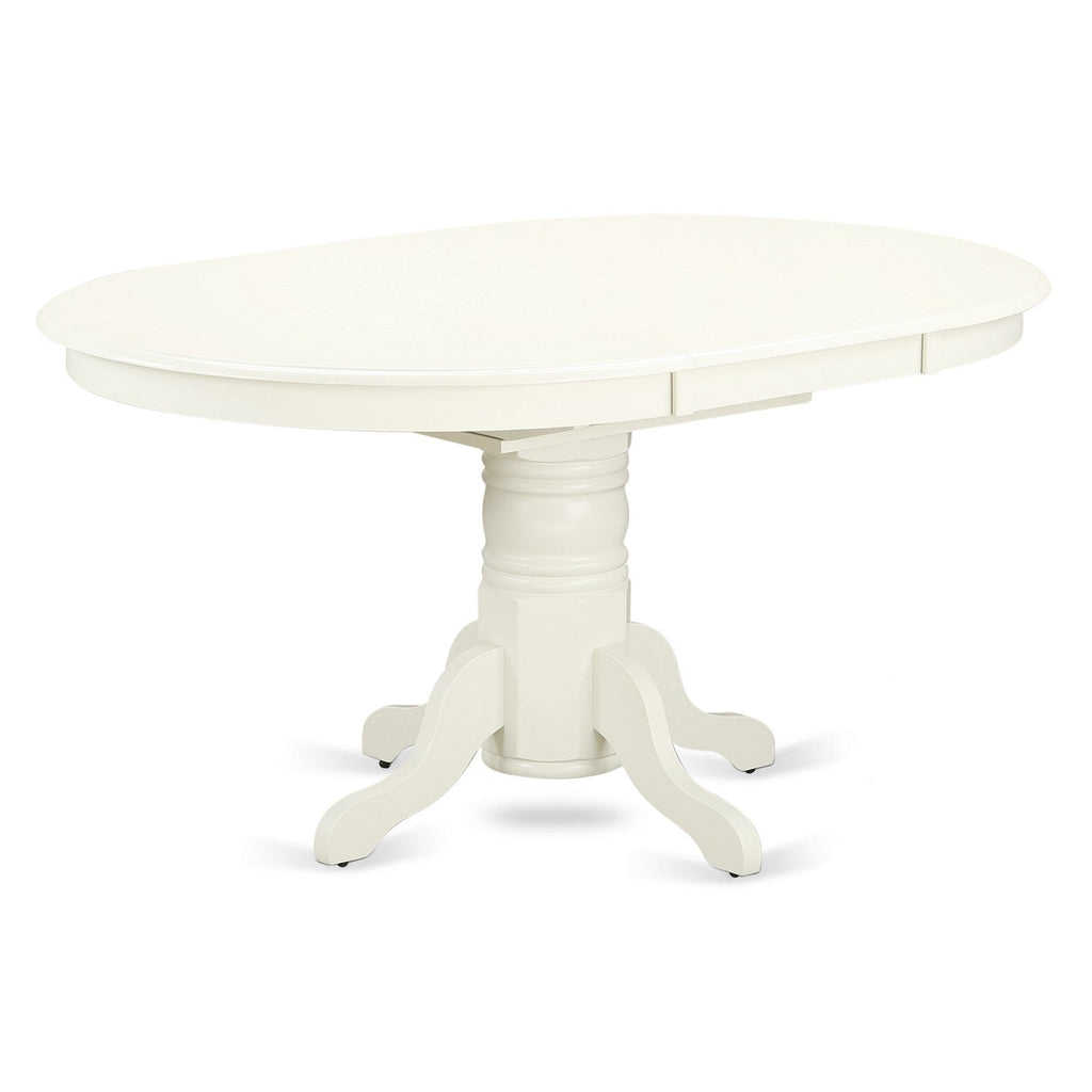 EAST WEST FURNITURE - AVVA5-LWH-C - 5-Pc Dinette Room Set- 4 Mid Century Dining Chairs with Linen Fabric Seat and Slatted Chair Back - Removable leaf Wood Dining Table - linen white Finish