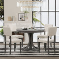TREXM Five Piece Retro Round Dining Table Set with Curved Brackets and 4 Restaurant Cushioned Chairs (Dark Gray)
