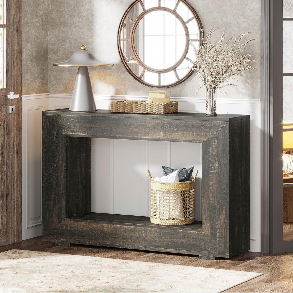 Modern Farmhouse 47-inch Long Sofa Table in Dark Grey Black Wood Finish