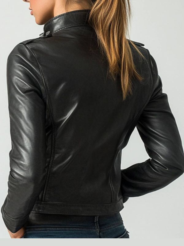 Daisy Women's Black Leather Cafe Racer Jacket