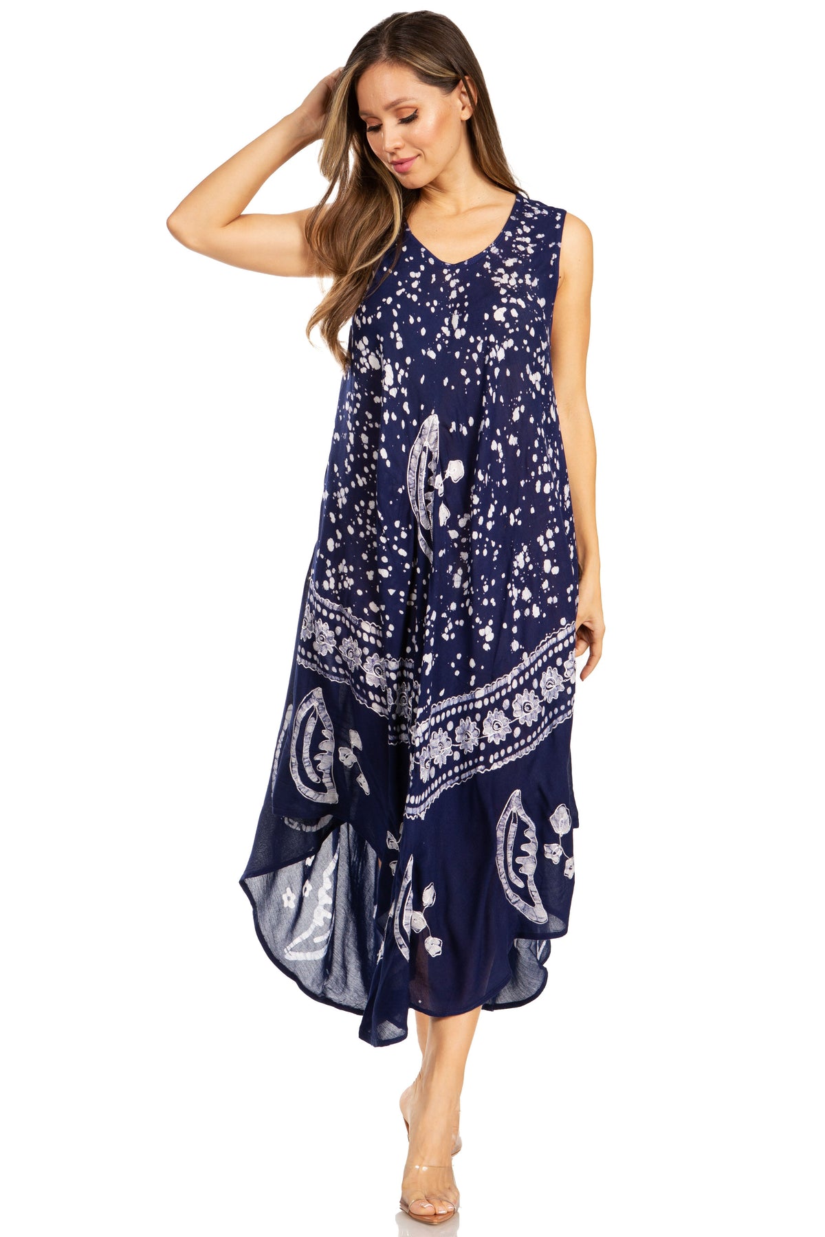 Sakkas Moon and Stars Batik Caftan Tank Dress / Cover Up