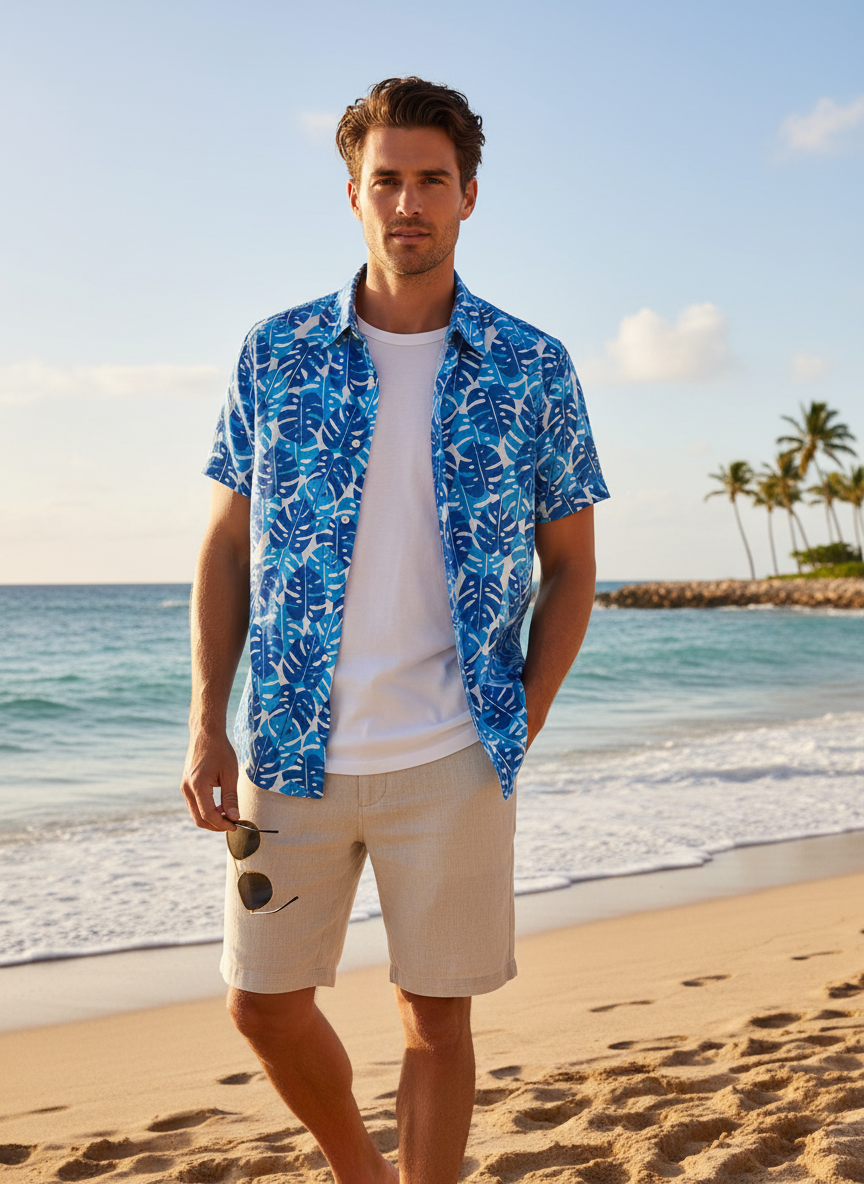Men's Regular Fit Short Sleeve 100% Linen Shirt