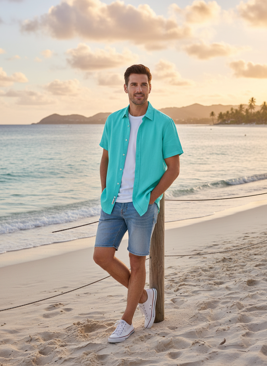 Men's Regular Fit Short Sleeve 100% Linen Shirt