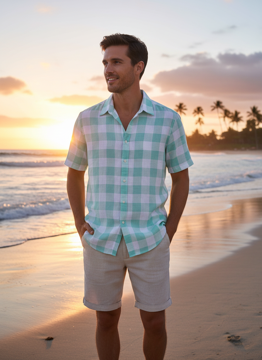 Men's Regular Fit Short Sleeve 100% Linen Shirt