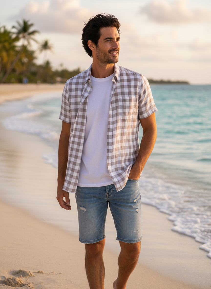 Men's Regular Fit Short Sleeve 100% Linen Shirt