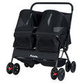 Foldable Double Pet Stroller with Adjustable Sunshade and Storage Basket