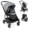 Foldable Infant Pram Stroller with Reversible Seat Reclining Backrest-Gray