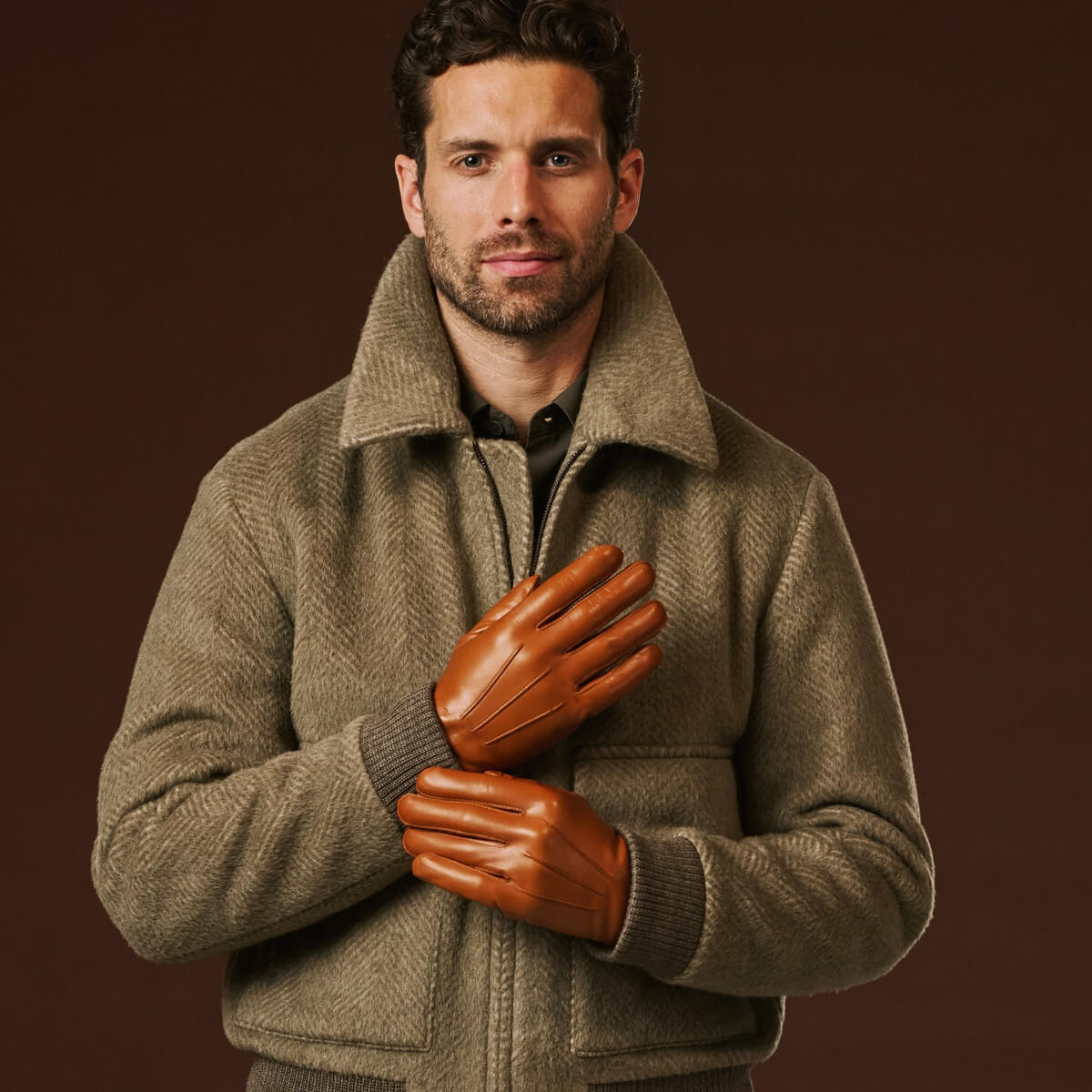Giovanni (cognac) - Classic Italian lambskin leather gloves with cashmere lining