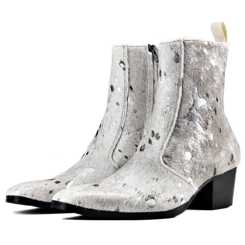Men's OSSTONE Chelsea Ankle Boots – Silver Cuban Heel Leather
