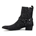 OSSTONE Men Chelsea Ankle Boots Leather Heeled Boots With Side Zipper Cuban Heel Dress Boots Disco Shoes OS-JY015-BLCK