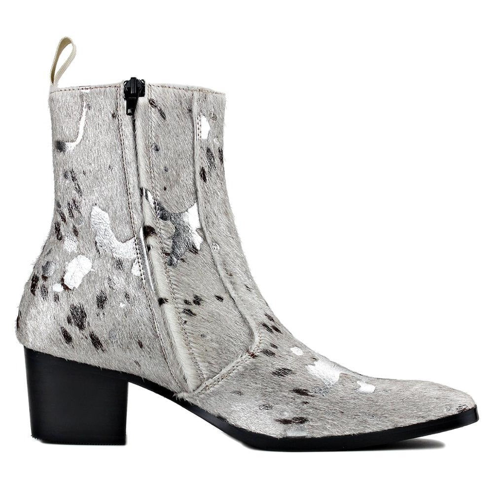 Men's OSSTONE Chelsea Ankle Boots – Silver Cuban Heel Leather