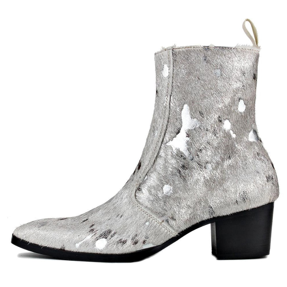 Men's OSSTONE Chelsea Ankle Boots – Silver Cuban Heel Leather