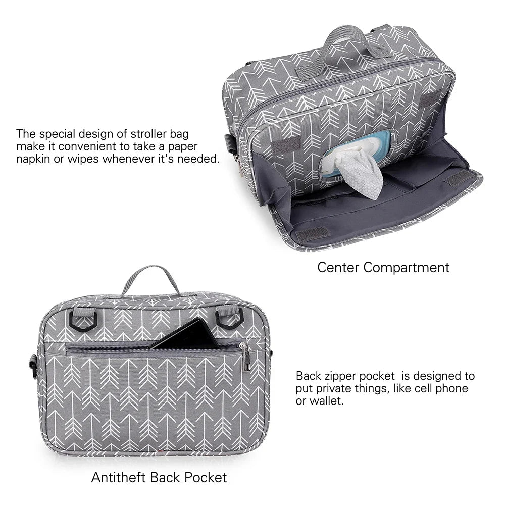 Baby Stroller Bag Waterproof Portable Travel Mummy Bag Multifunction Diaper and Bottle Storage Hanging Pram Organizer