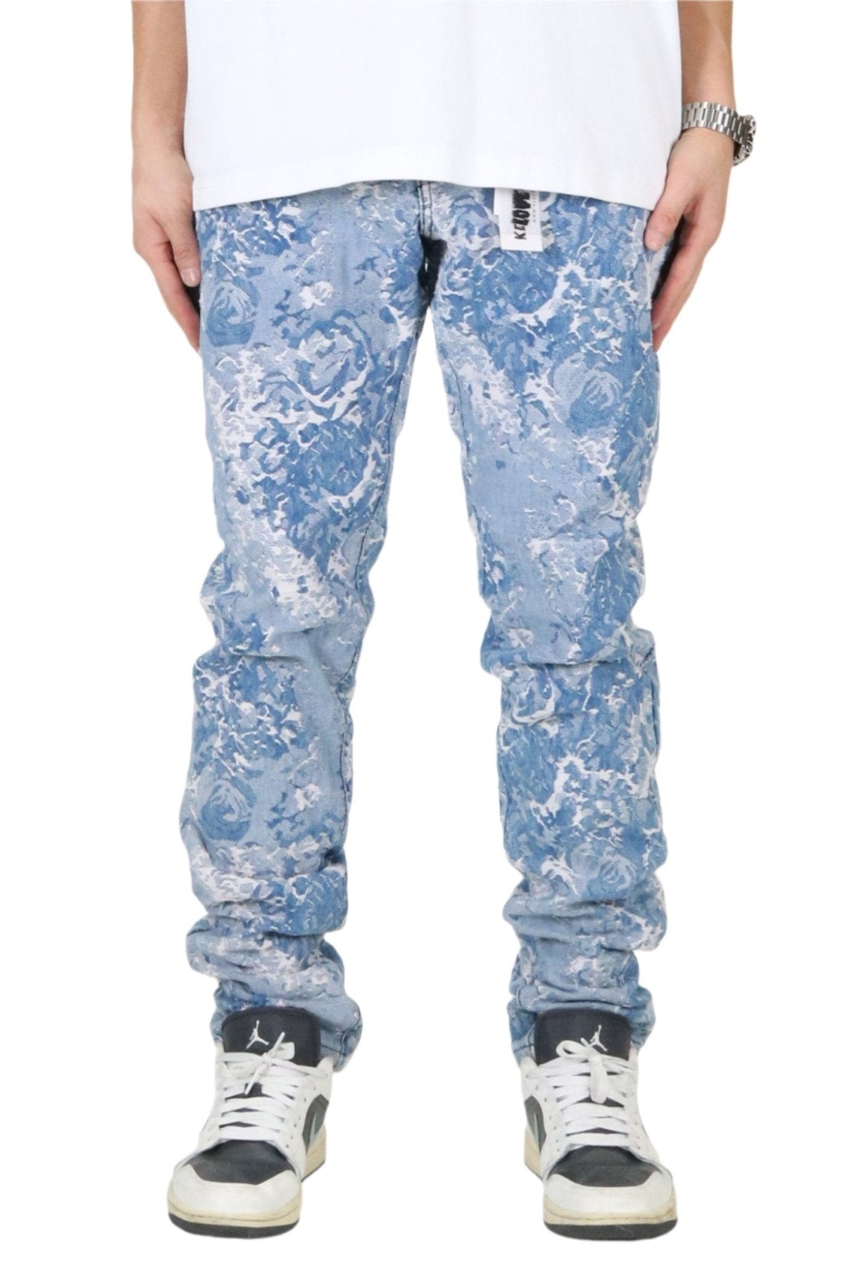 FLEX Men's premium jacquard slim straight fit denim pants