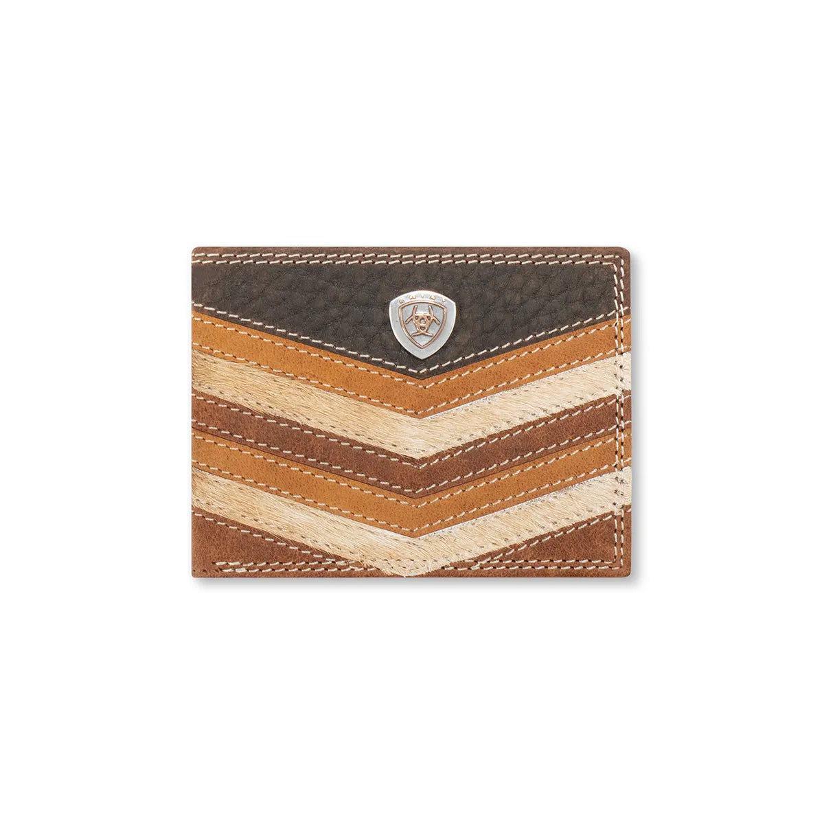 Ariat Chevron Patchwork Hair-On Leather (Brown/Tan) - Men's Bifold Wallet