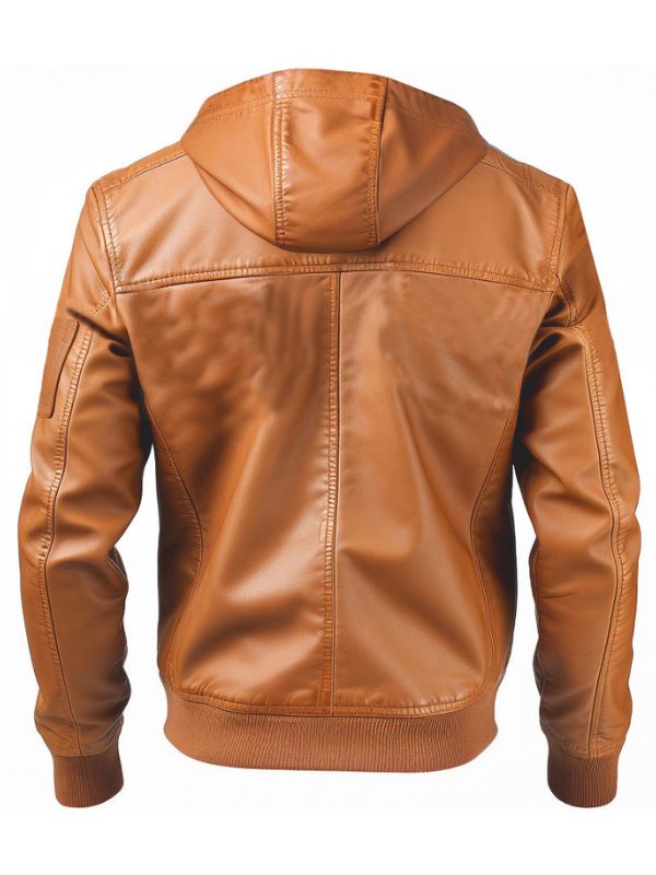 Women's Tan Hooded Leather Bomber Jacket