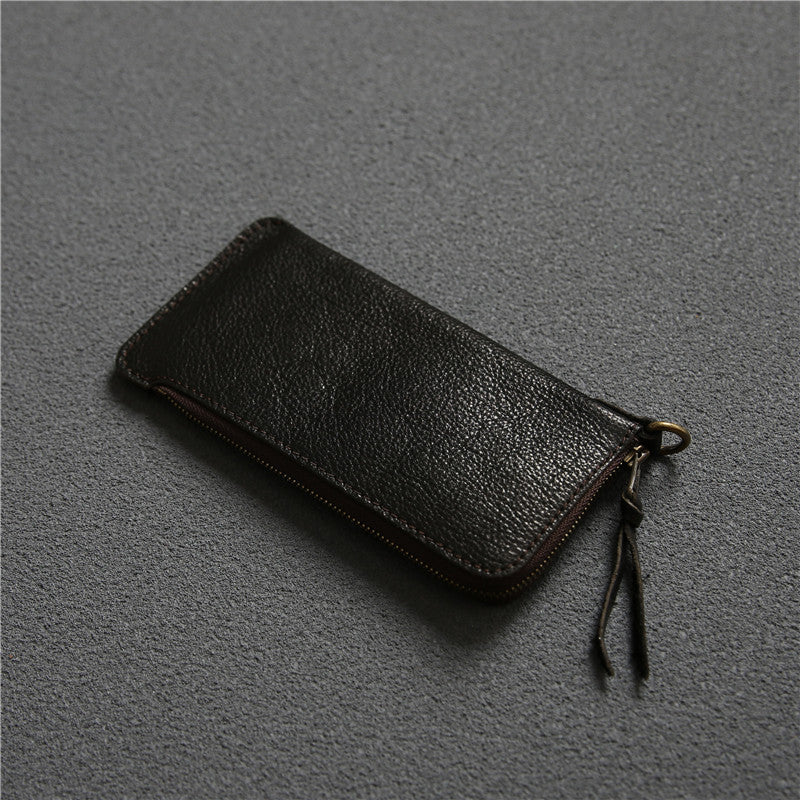 Men's Long Genuine Leather First Layer Zipper Men's Wallets