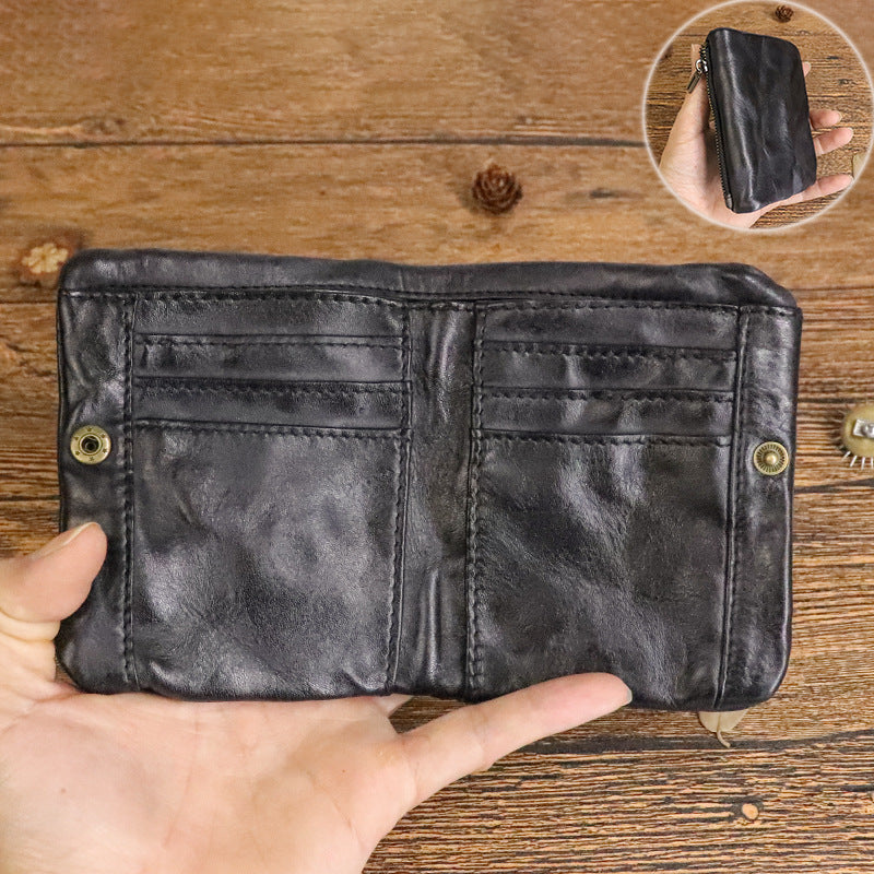 Hand-rub Color Cowhide Vintage Distressed Green Men's Wallets