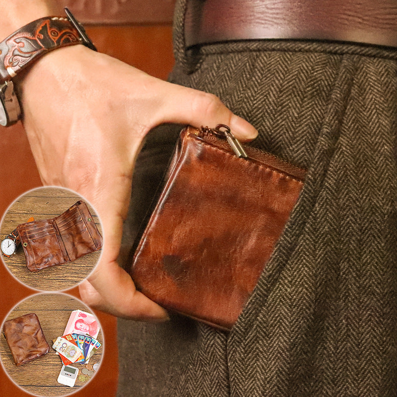 Hand-rub Color Cowhide Vintage Distressed Green Men's Wallets