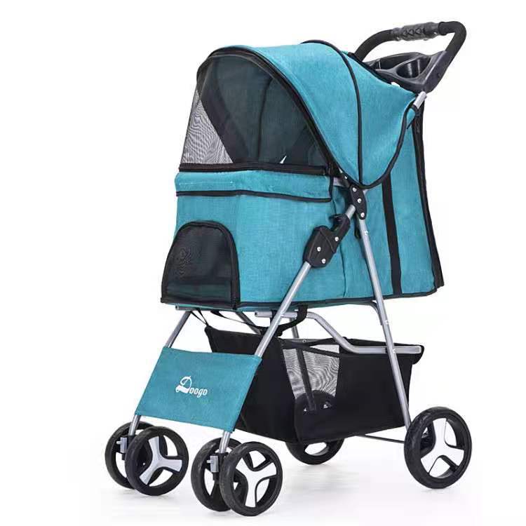 Foldable Pet Stroller with Storage Basket