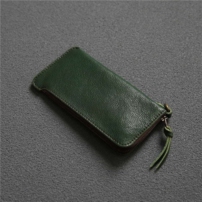 Men's Long Genuine Leather First Layer Zipper Men's Wallets