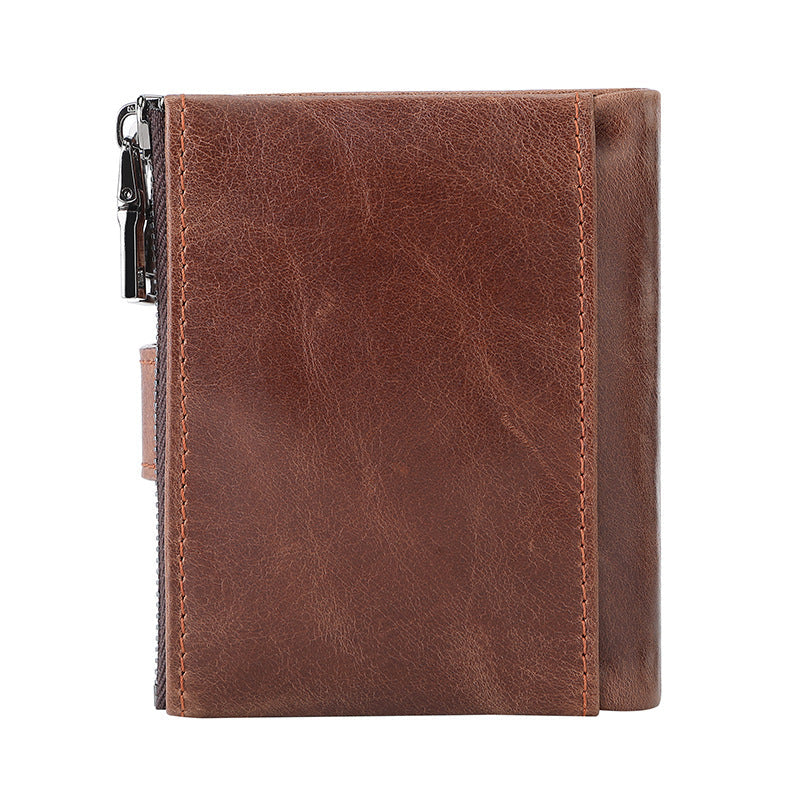 Swiping Zipper Hasp Multiple Slots First Layer Men's Wallets