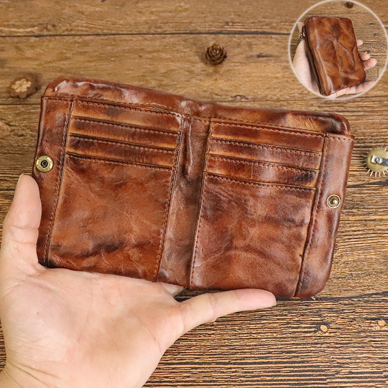 Hand-rub Color Cowhide Vintage Distressed Green Men's Wallets