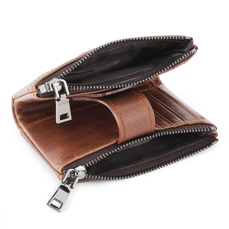 Swiping Zipper Hasp Multiple Slots First Layer Men's Wallets