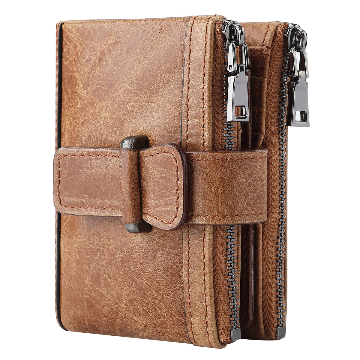 Swiping Zipper Hasp Multiple Slots First Layer Men's Wallets
