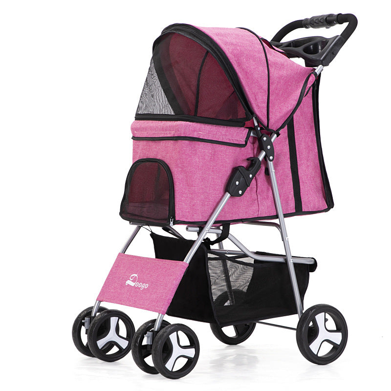 Foldable Pet Stroller with Storage Basket